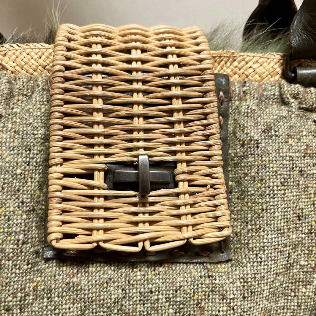 eb.a.gos ツイード×ラビットファー×ラフィア×紅籐×レザー かごバッグ