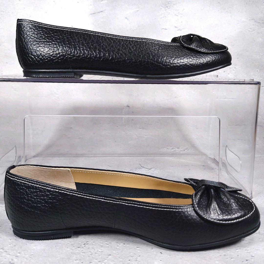人気希少デザイン 未使用級 MIHAMA【23.5】リボン フラットシューズ 黒