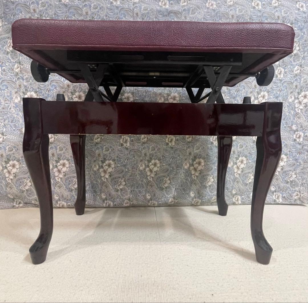 猫脚ピアノ椅子 昇降式 スツール ワインレッド アンティーク シート