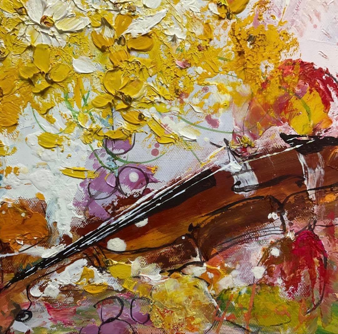 絵画・額縁・油絵・池田秀郎・楽器と花・F4号・美術品・インテリア