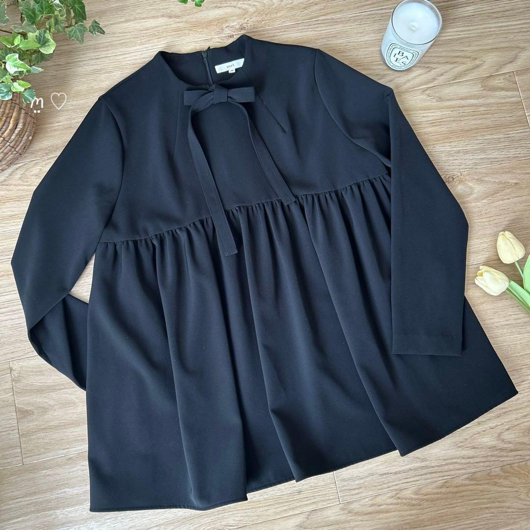 yoriヨリ セレモニーリボンブラウス 36 ブラック ペプラムシルエット 長袖