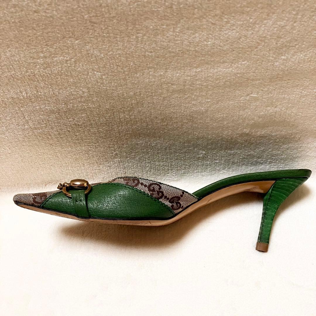 GUCCI グリーン ミュール GGマーク 23.5cm メタル金具付