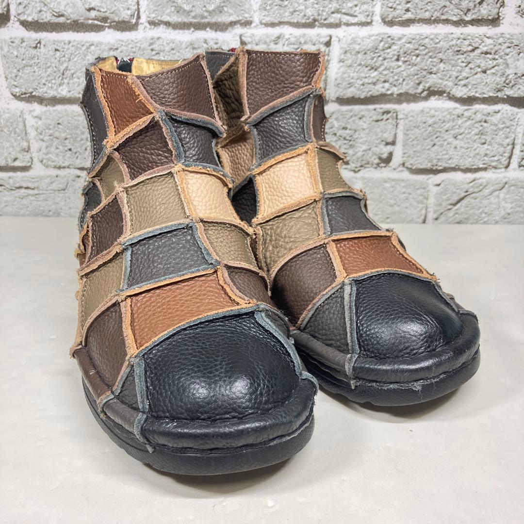 【レア】エスタシオン メンズ ブーツ 25.5cm パッチワーク バックジップ