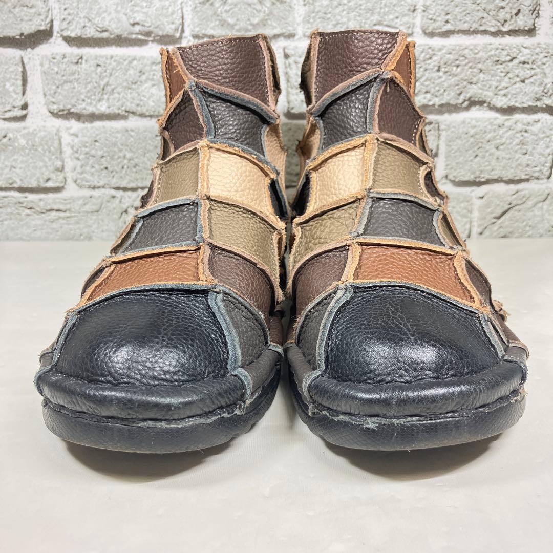 【レア】エスタシオン メンズ ブーツ 25.5cm パッチワーク バックジップ