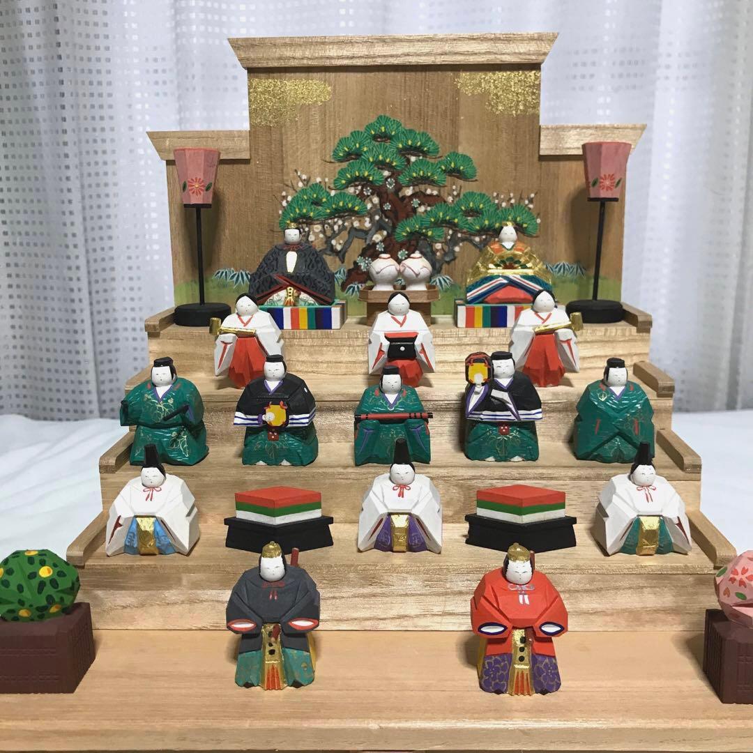美品・レア物】奈良一刀彫 ひな壇 雛人形15人揃 神泉作 - メルカリ