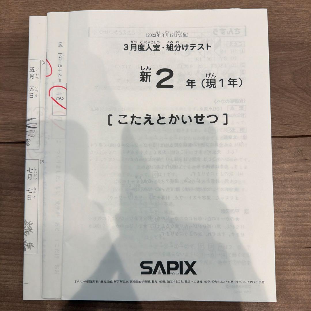 サピックス 新2年 組分けテスト 3月 SAPIX 12年 2023年 - メルカリ