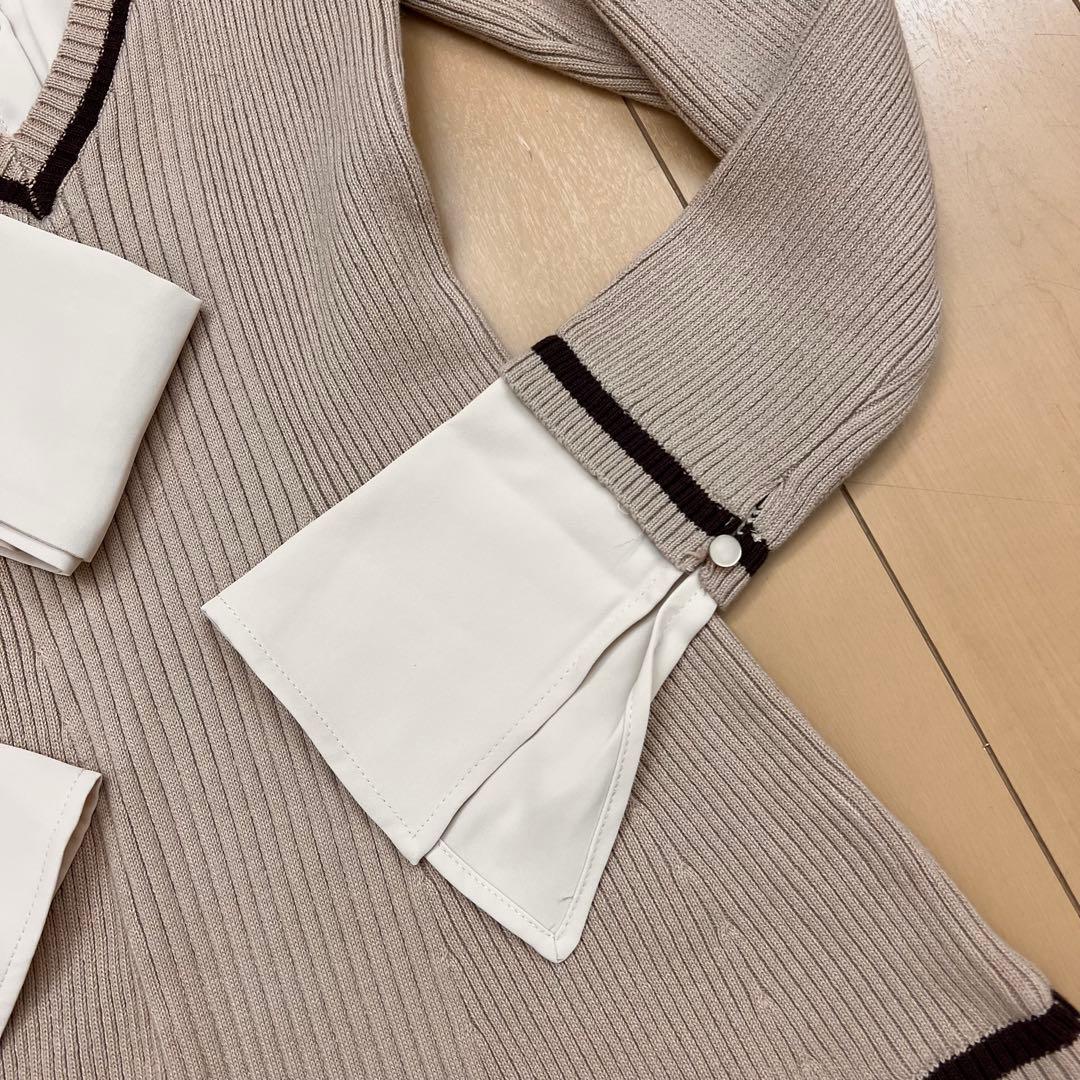 11新品リップサービスシャツドッキングプリーツワンピースベージュ