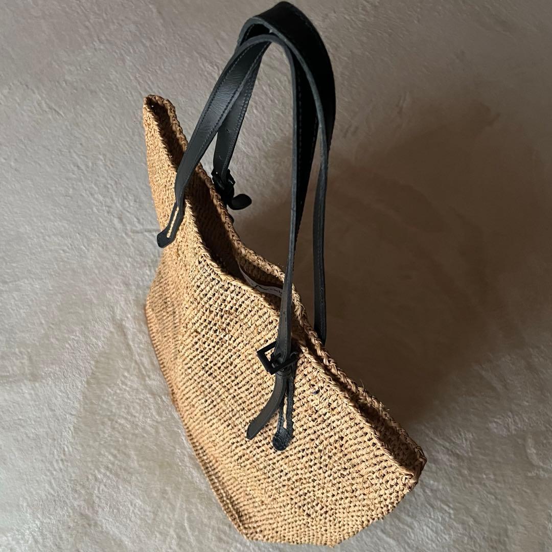 美品希少⭐︎サンアルシデ 持ち手レザーベルト ラフィアトートバッグ