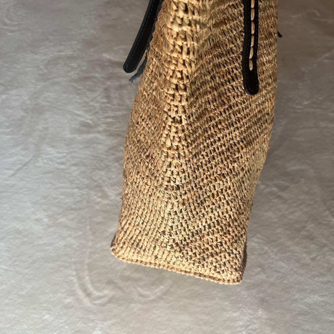 美品希少⭐︎サンアルシデ 持ち手レザーベルト ラフィアトートバッグ