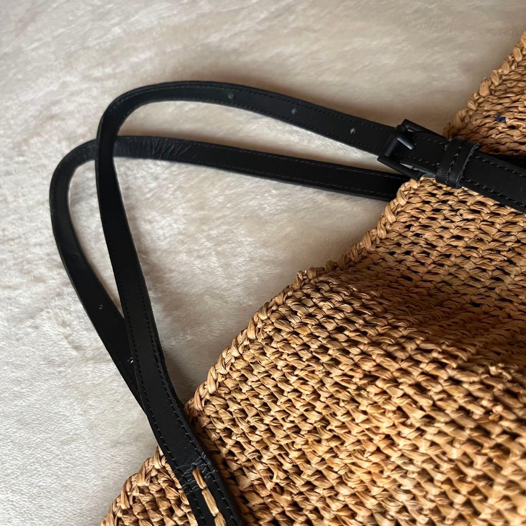 美品希少⭐︎サンアルシデ 持ち手レザーベルト ラフィアトートバッグ