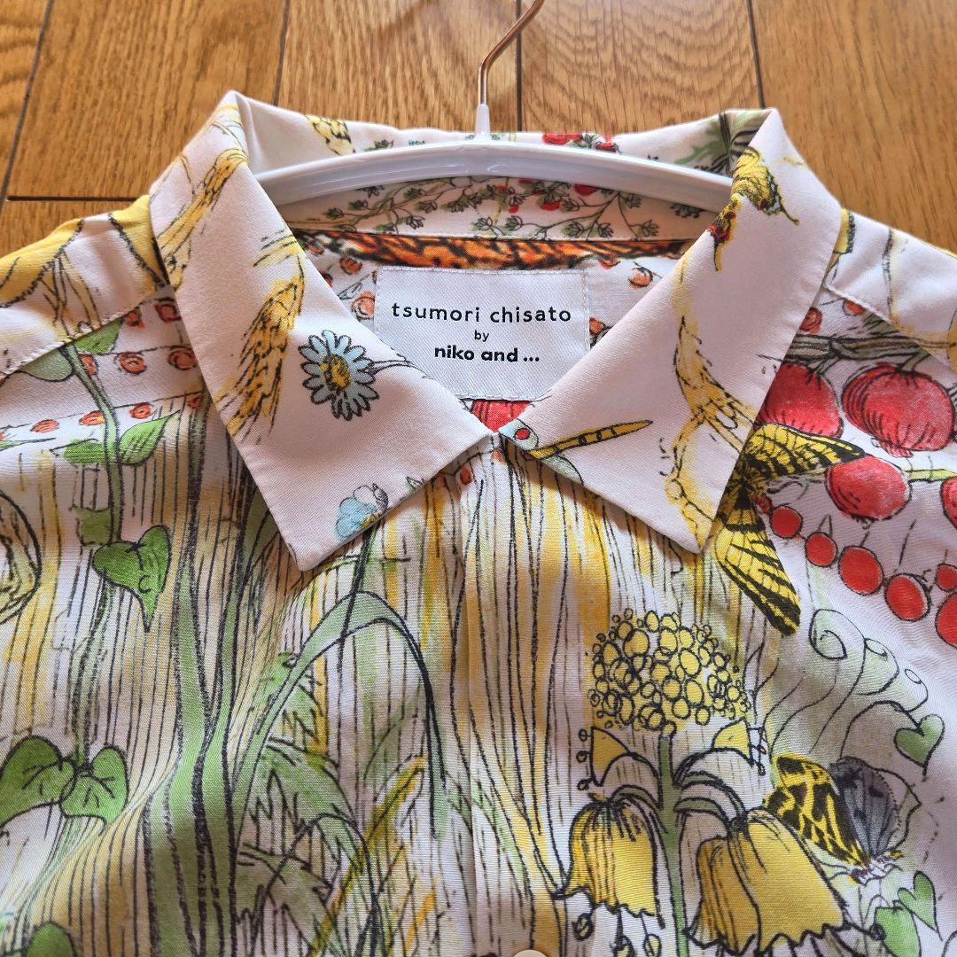 ニコアンド ツモリチサト コラボ オープンカラーシャツ ボタニカル柄