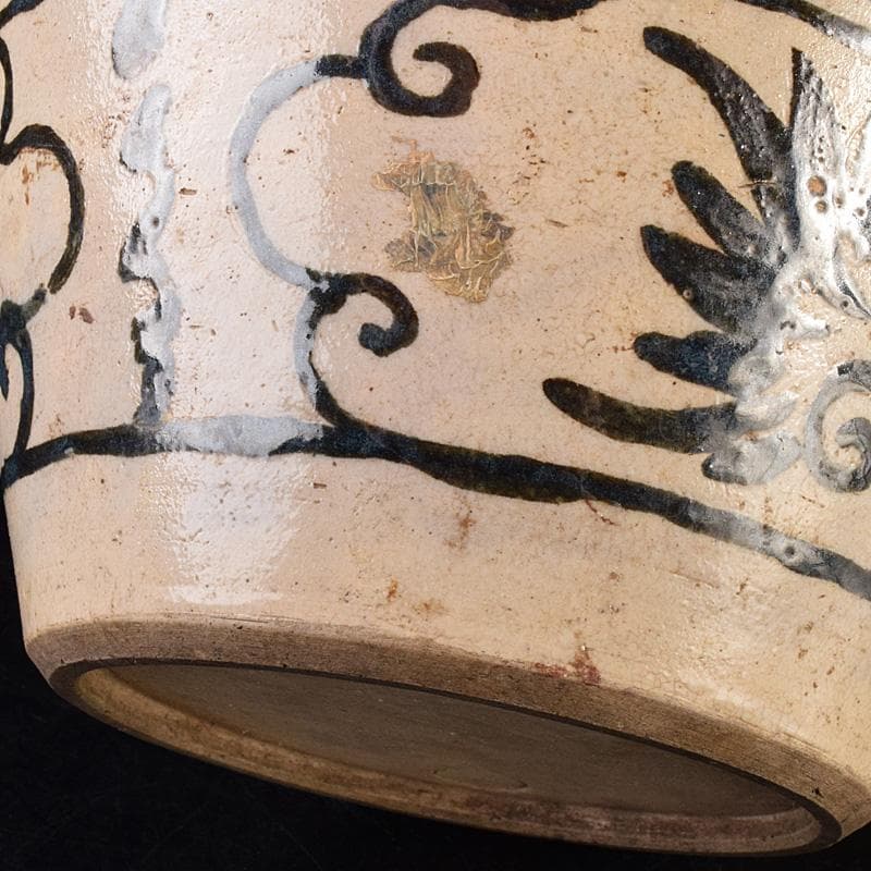 中国 磁州窯 鉄絵 花文壺 花瓶 C 6922