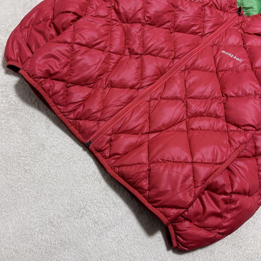美品 モンベル down jacket parka green/red 収納袋付 - メルカリ
