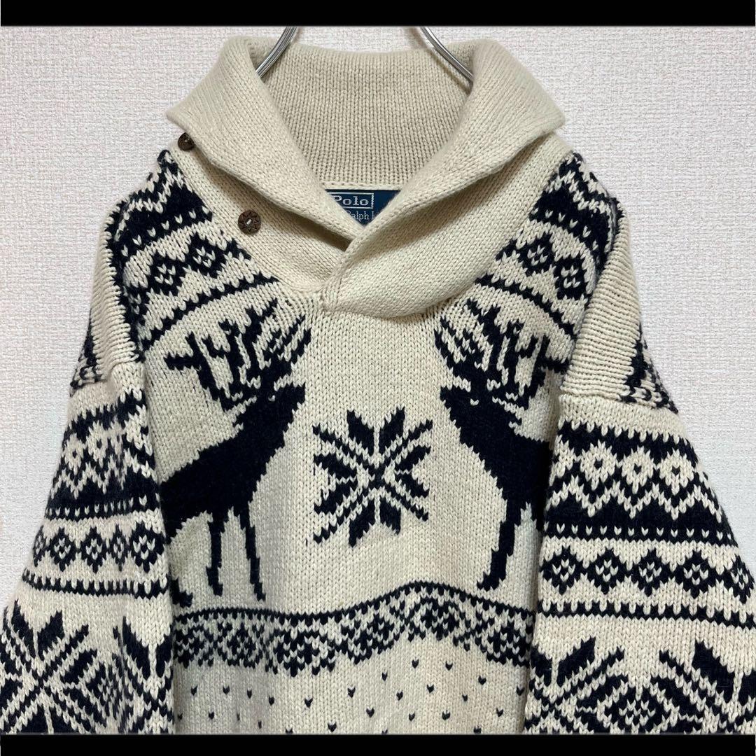 ポロ ラルフローレン ニット ノルディック ショールカラー アンゴラ,カシミヤ混 Ralph Lauren - ラルフローレン ハンドニットノルディック ネイティブ
