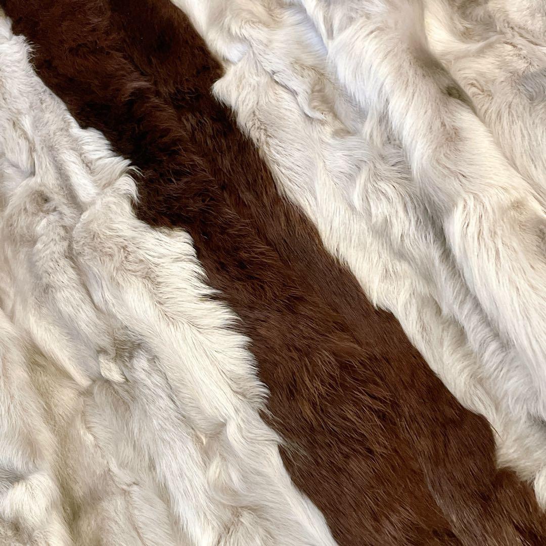 巻き毛ラム×ラビット ケープコート グレー×ブラウン リアルファー 裏地