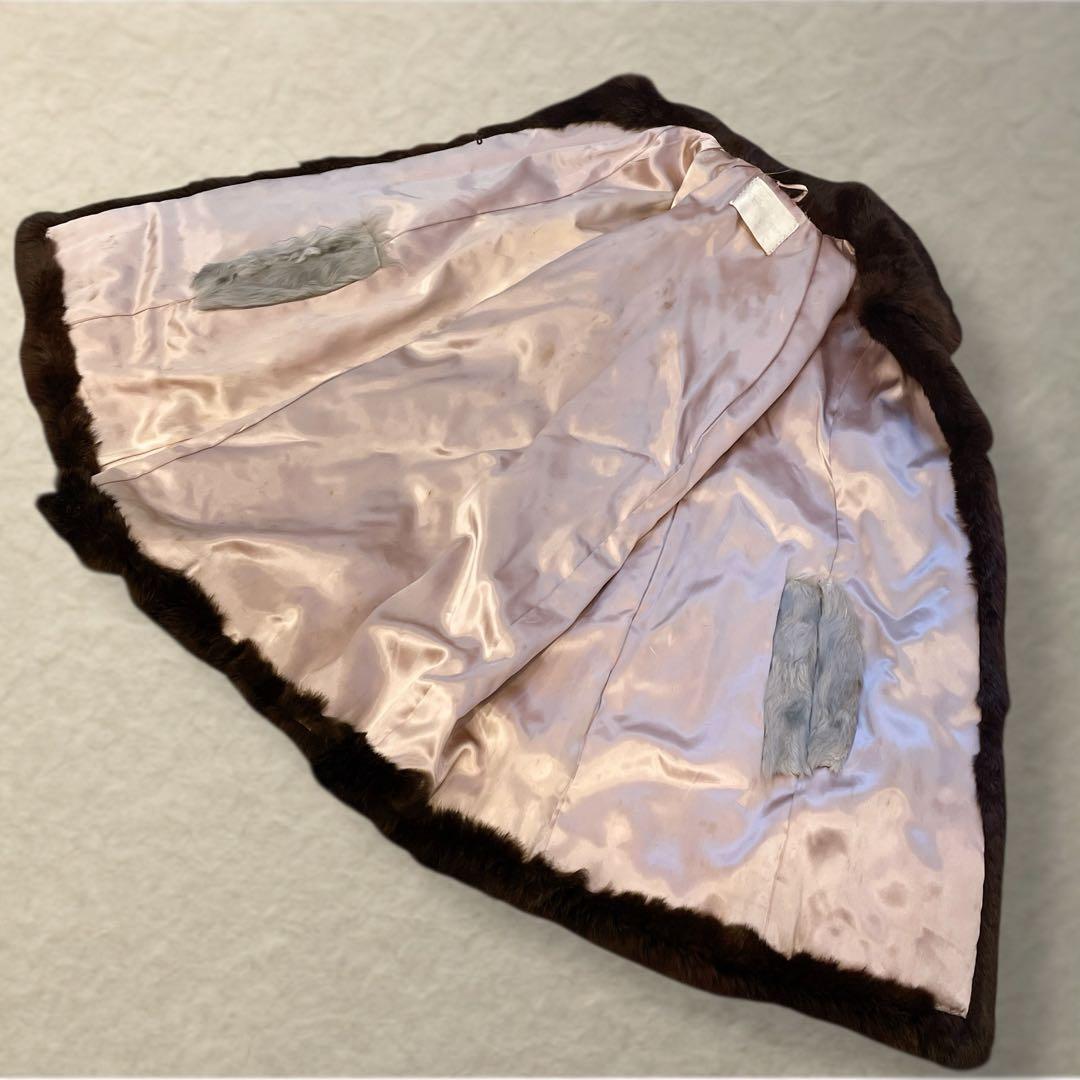 巻き毛ラム×ラビット ケープコート グレー×ブラウン リアルファー 裏地