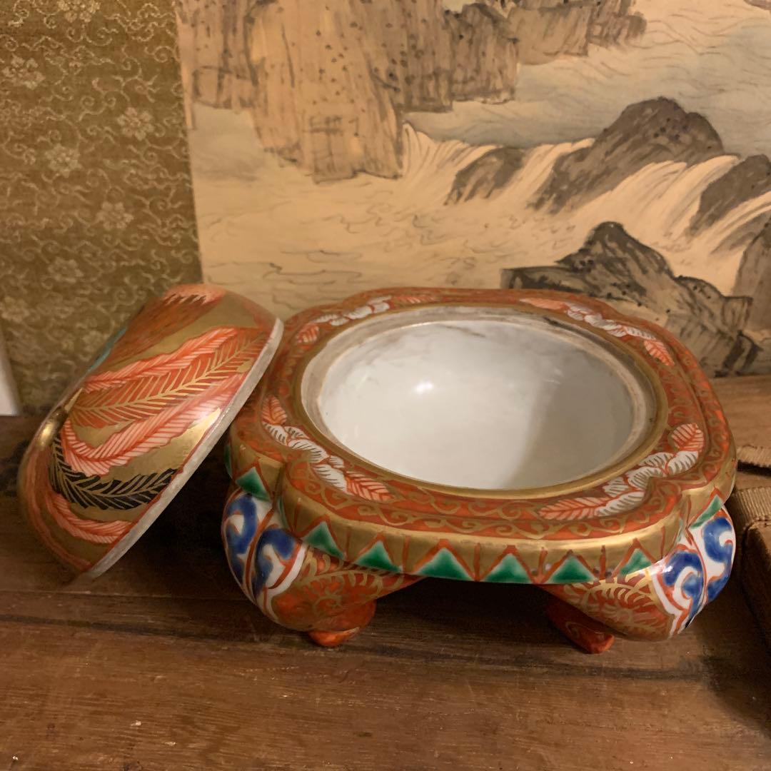 五彩双凤 四脚香炉 角福 珍品 箱付173 - メルカリ