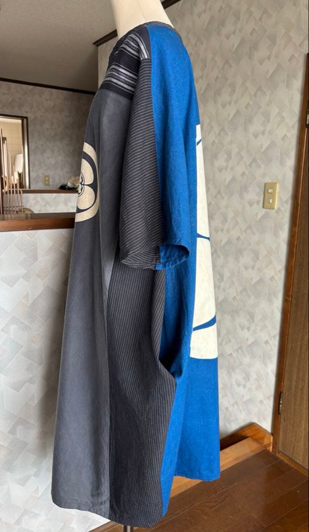 家紋 大幕 風呂敷 ドロップポケットワンピース 前後同型 藍染木綿