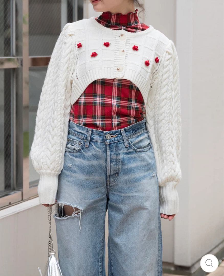 POPPY RIBBON FLOWER CROPPED CARDIGAN