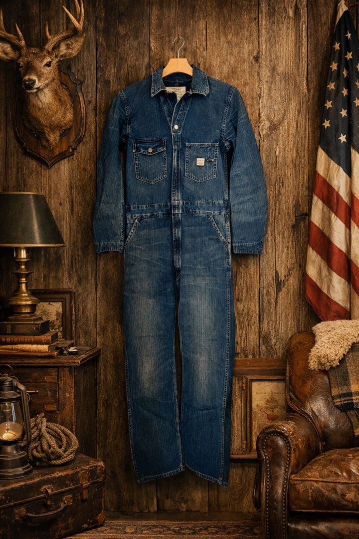 RRL ダブルアールエルインディゴ ヘリンボーンオールインワン つなぎ