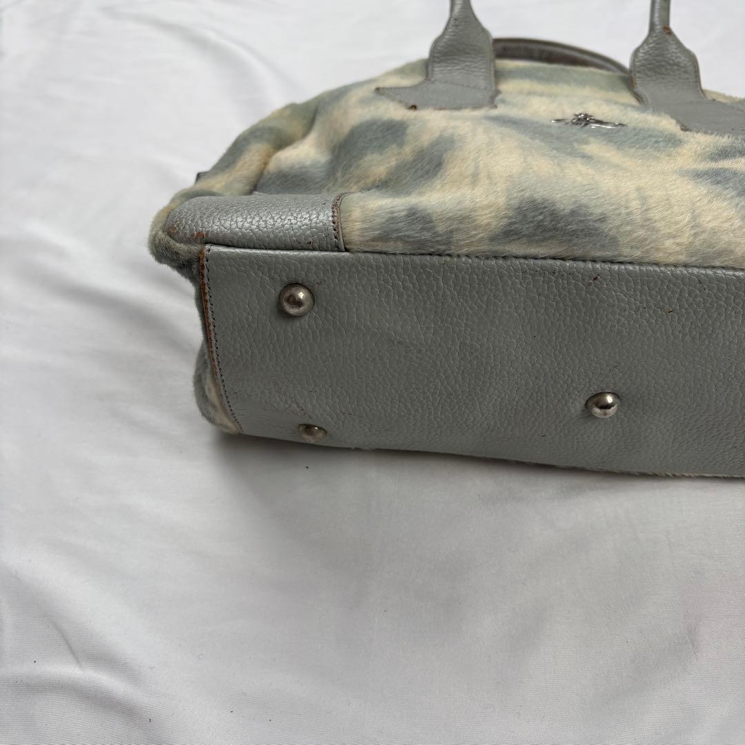 ヴィヴィアン ヤスミン ハンドバッグ レザー×ハラコ 肩掛 水色・グレー