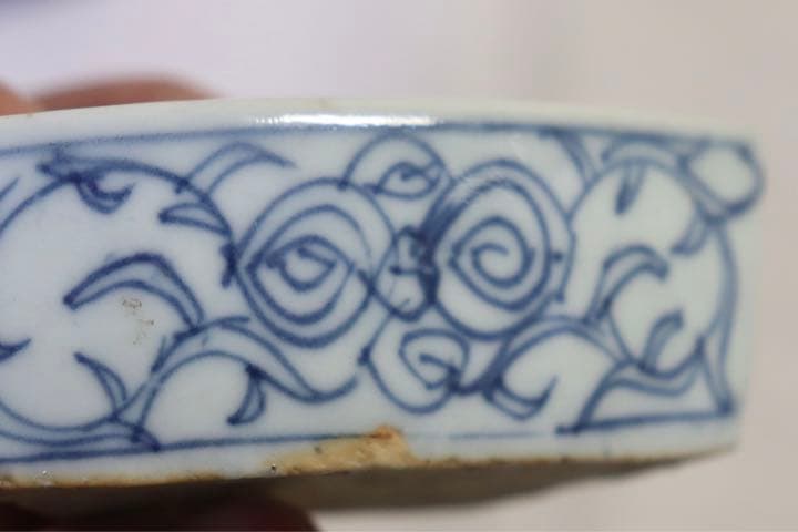 珍品 中国 清朝期 染付万年筆おきインク池 アンティーク1212