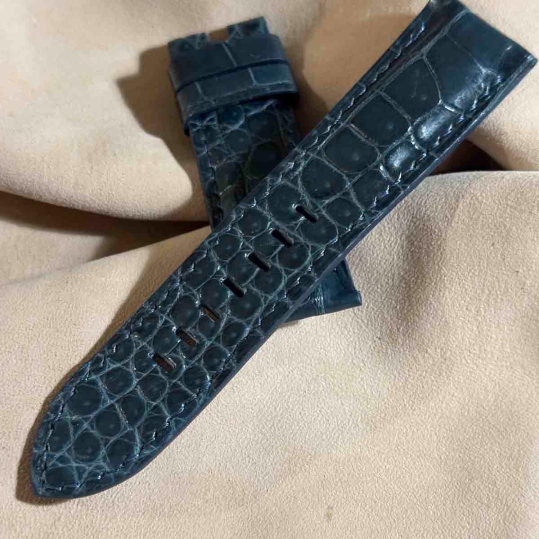 cro-1837 クロコダイル 腕時計ベルト ブルーグレー ラグ幅24mm