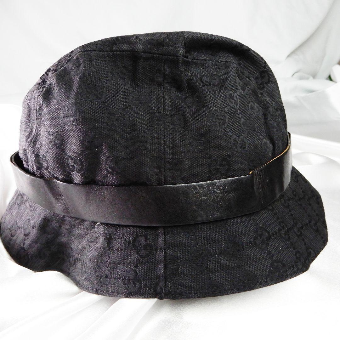 GUCCI バケットハット GGキャンバス GG柄 レザー L ブラック - メルカリ