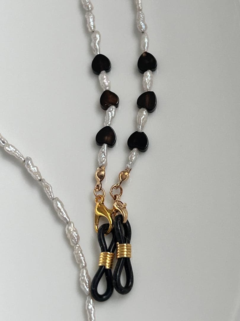 淡水パール 黒メノウ ハート マスク メガネ チェーン 2way - メルカリ