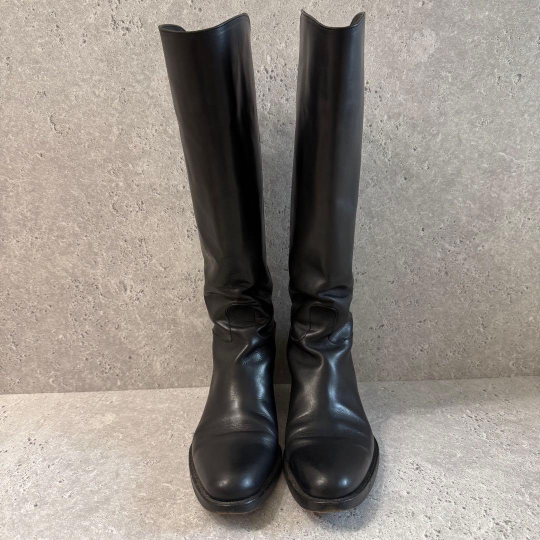 SARTORE ジョッキーブーツ ロングブーツ 37 黒 レザー ベルトデザイン