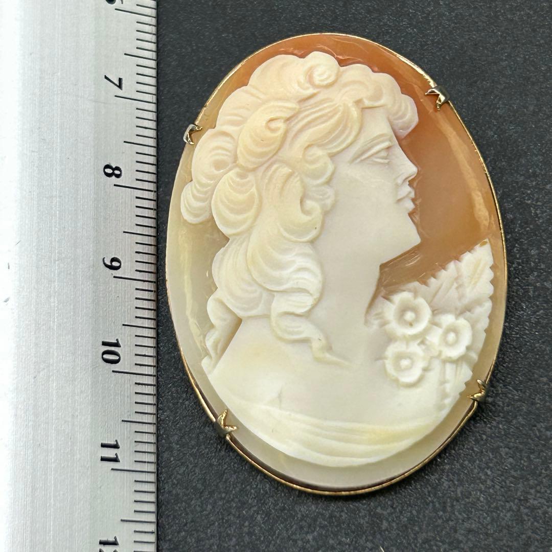 大判 シェルカメオブローチ＆ペンダントトップ 女性の横顔モチーフ