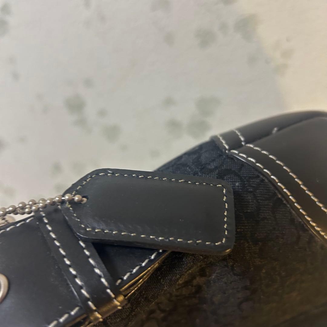COACH コーチ ミニシグネチャー ワンショルダーバッグ グレー黒 6351
