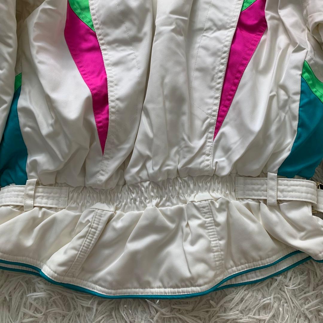 美品□アシックス レトロ スキーウェア ホワイト マルチカラー M