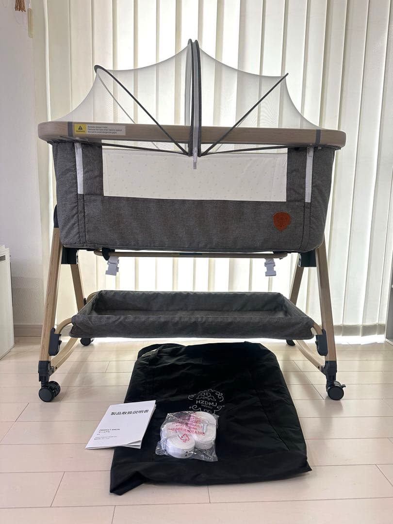 HZDMJ ベビーベッド⭐︎グレー hzdmj ベビーベッド 折りたたみ 添い寝ベッド 揺りかご 赤ちゃん 高さ