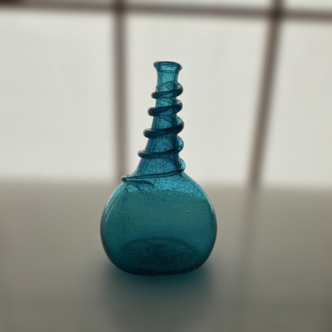 民藝 倉敷ガラス 小谷眞三さん 小谷ブルー 初期作品 紐巻き胴丸瓶