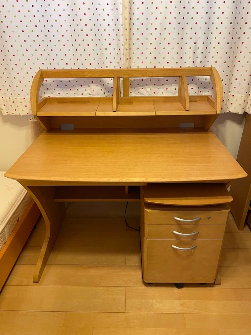 【値下げ！】カリモク　学習机　昇降式ワゴン③ 学習机3点セット→2点セット カリモク ボナシェルタ 3点セット ピュアオーク色 幅 110cm 机 ワゴン