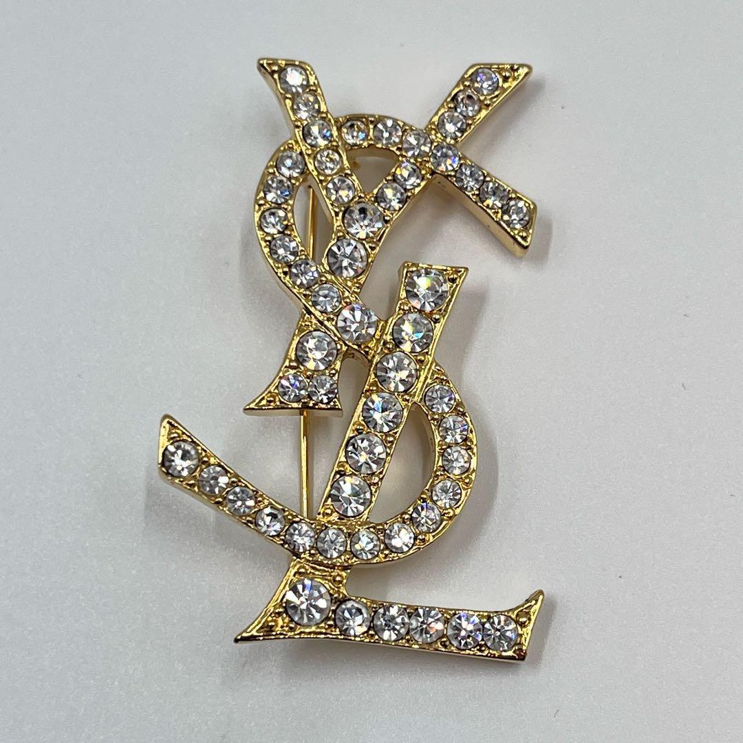 極美品✨イヴサンローラン YSL ブローチ ラインストーン カサンドラロゴ 極美品✨イヴサンローラン YSL ブローチ ラインストーン カサンドラ