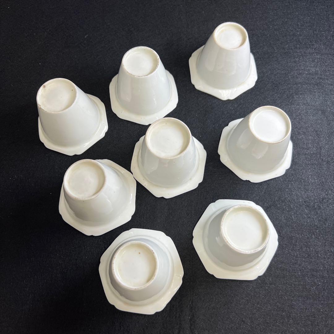 江戸初期~中期 柿右衛門白磁輪花猪口8客 状態良 木箱付 東Y8-0114☆2F