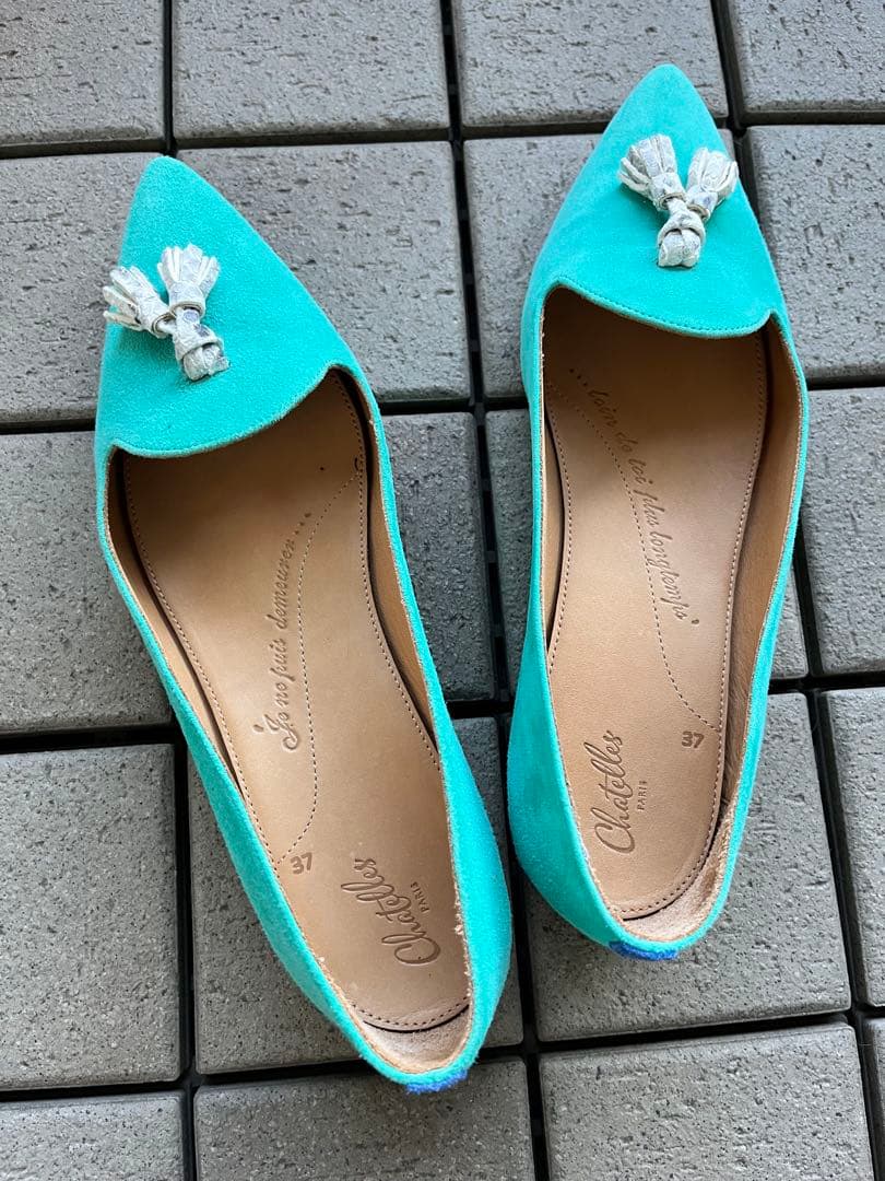 シャテル ポインテッドトウフラットシューズ グリーン サイズ37 - メルカリ