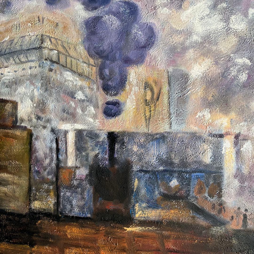 ☆秀作☆ 手書き油絵 クロード・モネ サン・ラザール駅 額付 絵画 油彩