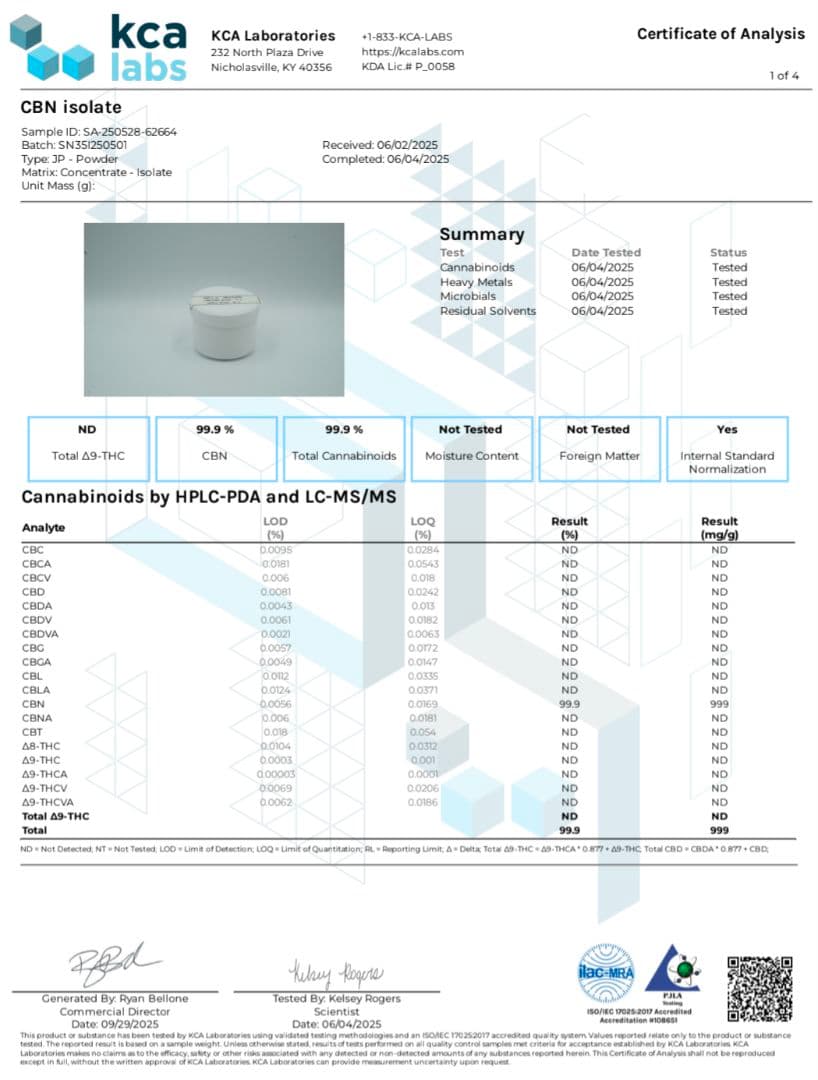 値下げ中【CBNアイソレート 1g】純度99%以上／欧州産／食品通関＆新