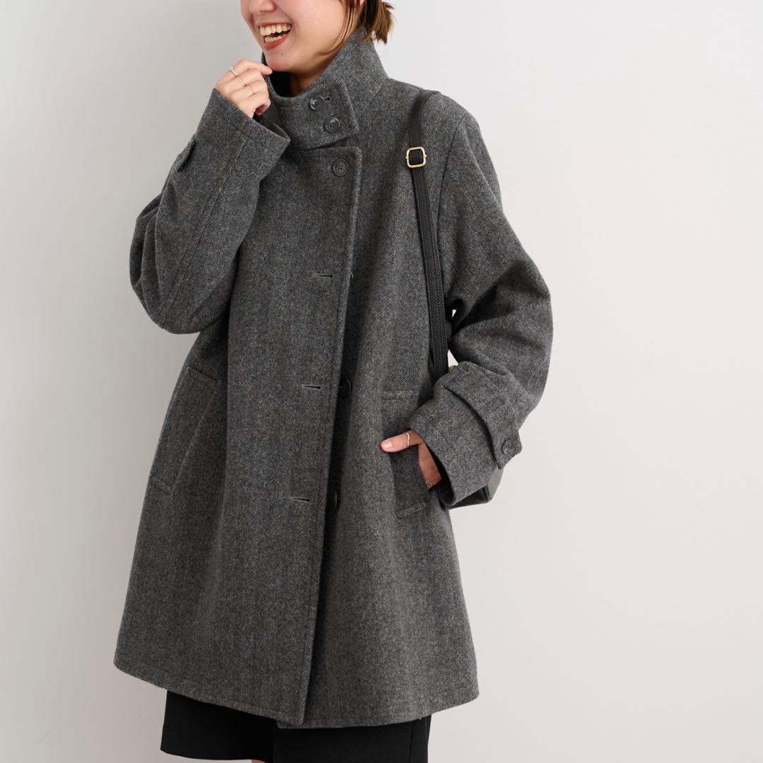 2023AW】relume☆尾州ウールスーパー100モッサスタンドコートグレー