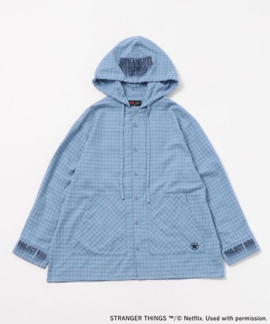 ニコアンド ストレンジャーシングス コラボチェックフードシャツ新品