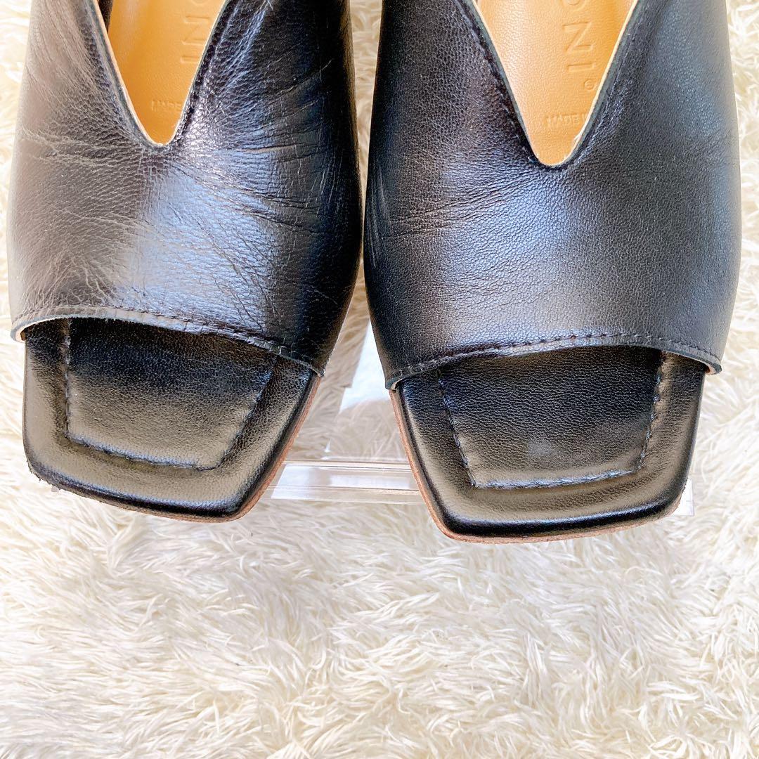 ファビオルスコーニ レザー Vカット ミュール サンダル 太ヒール 黒