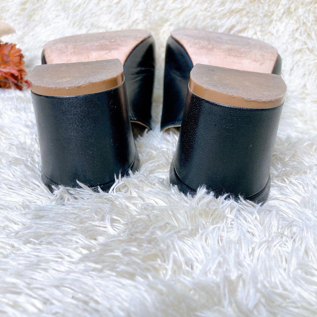 ファビオルスコーニ レザー Vカット ミュール サンダル 太ヒール 黒