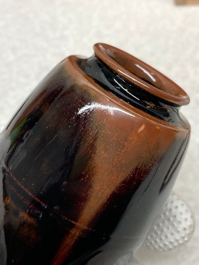 未使用 レア 加藤唐三郎作 古瀬戸 肩衝 茶入 間道仕覆 共箱 茶道具