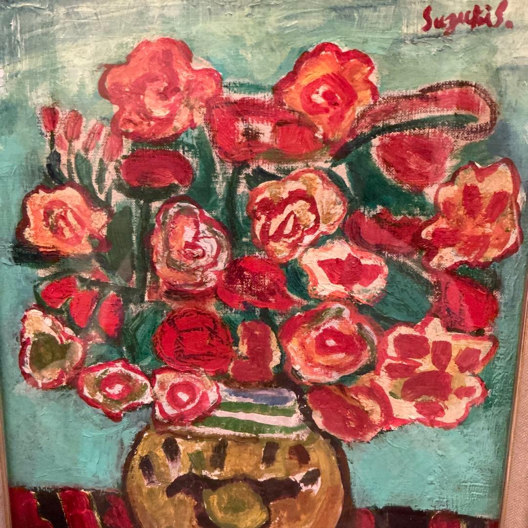 鈴木信太郎 薔薇 油彩画 - メルカリ
