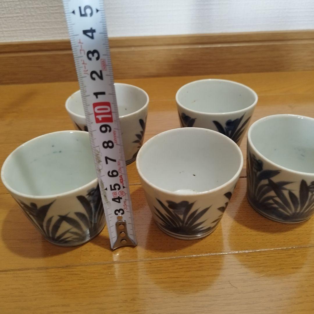 ひ*し様 古伊万里 菖蒲模様の染付 蕎麦猪口 5個セット！ 江戸期頃
