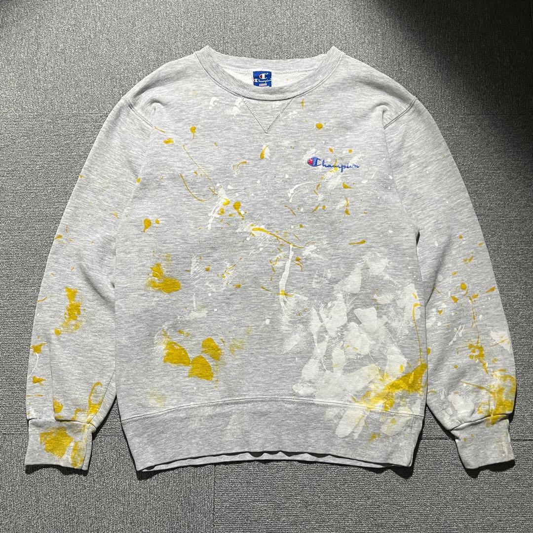 90s USA製 ヴィンテージ チャンピオン ペンキカスタム 前v スウェット