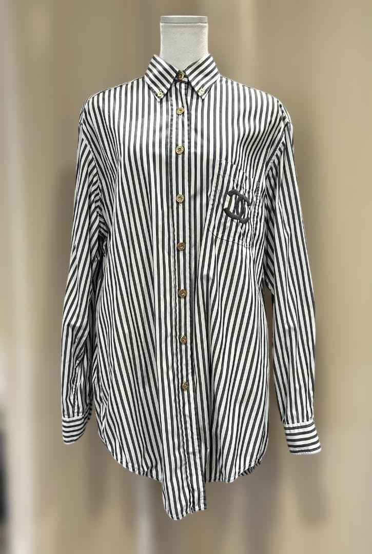 CHANEL　シャネル　ストライプ　長袖シャツ　38　コットン　ヴィンテージ CHANEL シャネル ストライプ 長袖シャツ 38 コットン ヴィンテージ